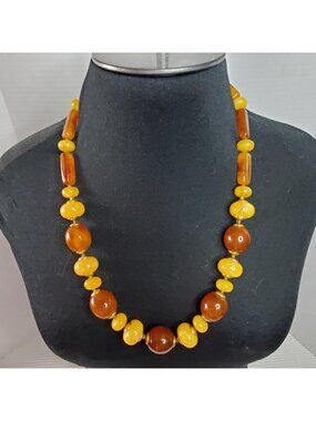 Beaded Necklace Vintage 25" Plastic Yellow Chunky Lightweight Statement